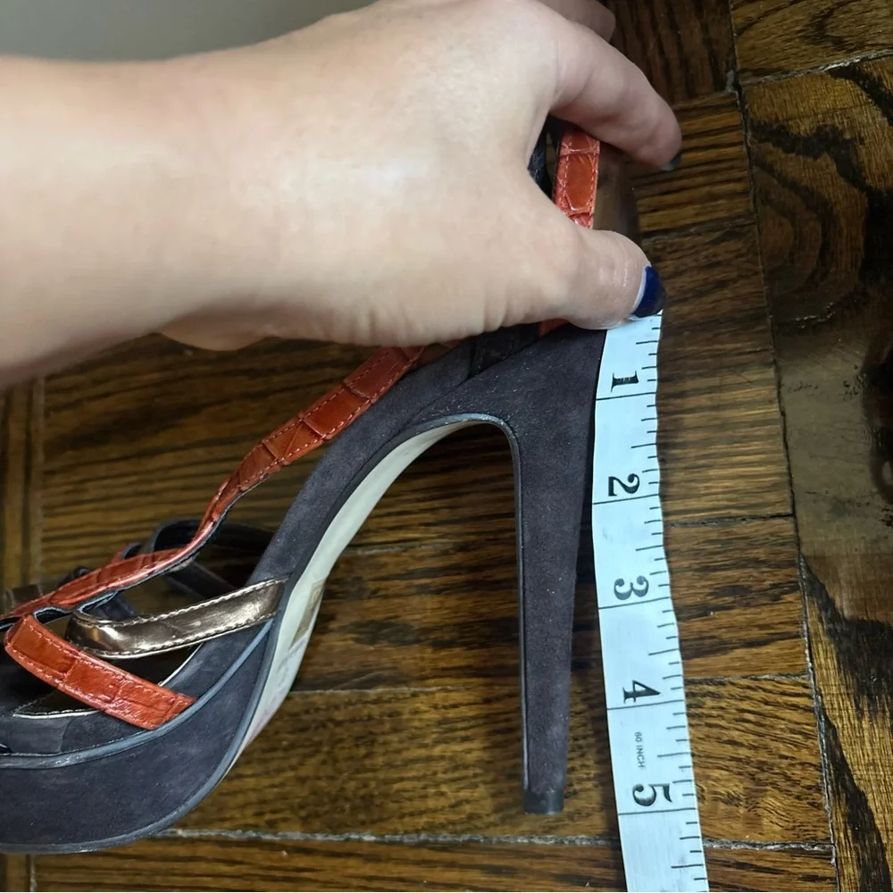 ALDO Red Brown and Gold Strappy High Heel Sandals - Picture 9 of 10